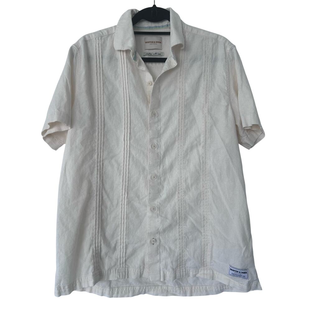 NWOT Scotch & Soda Men's Cream Short-Sleeve Button Shirt Size M